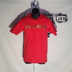 CHAMPION Red Crew Neck Short Sleeve T Shirt Size S Old English Script Logo